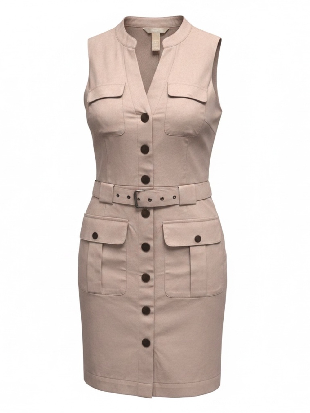 Banana Republic Beige Button-Front Utility Midi Dress